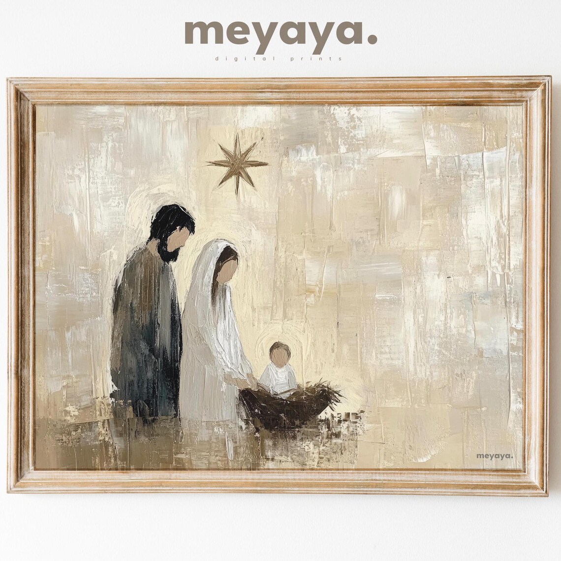 Nativity Scene Holy Family Star Minimalist Beige Christmas Poster