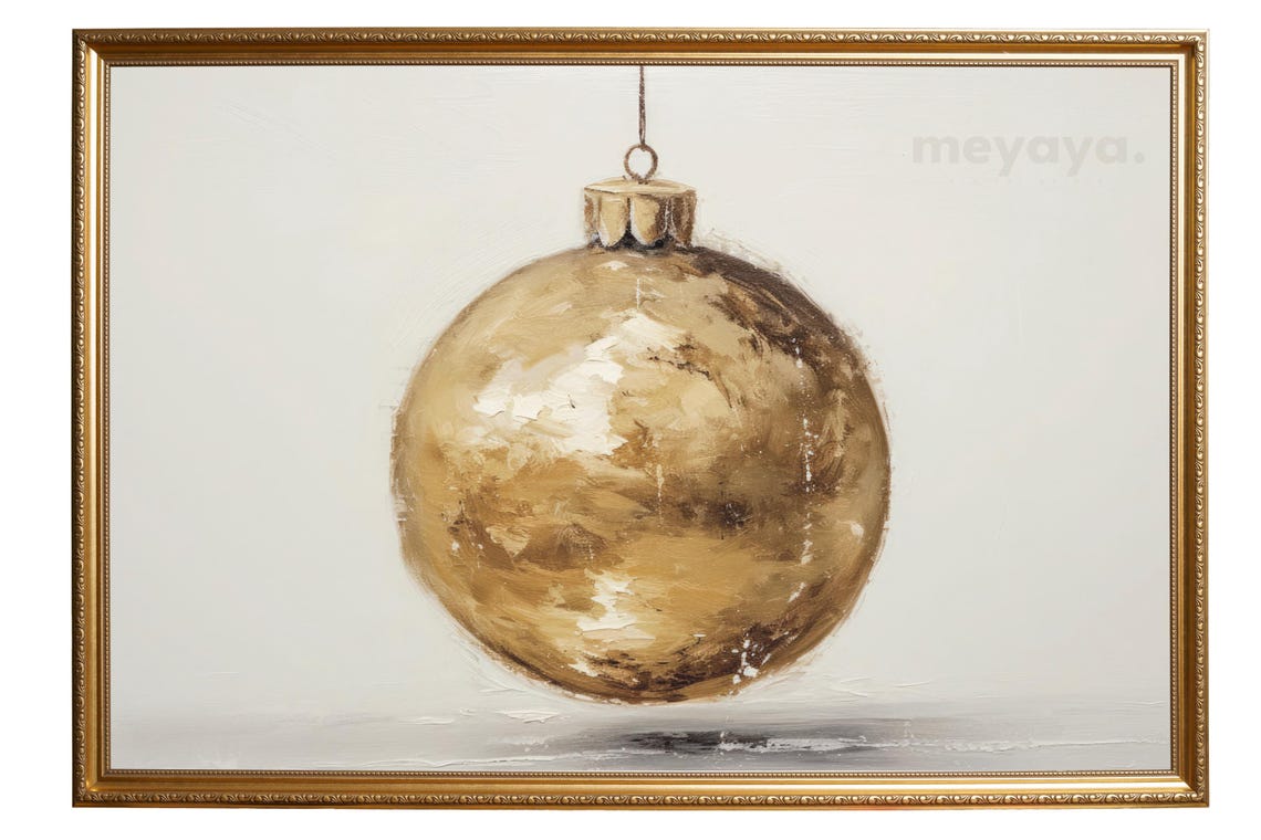 Golden Christmas Ornament Bauble Minimalist Neutral Holiday Art Poster - Image 3