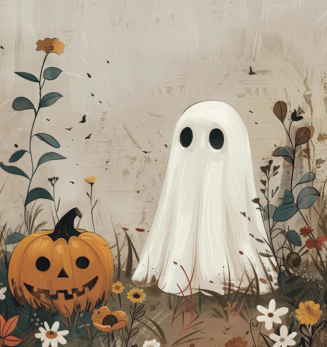 Cute Ghost With Halloween Pumpkin, Watercolor Art Print - Image 6