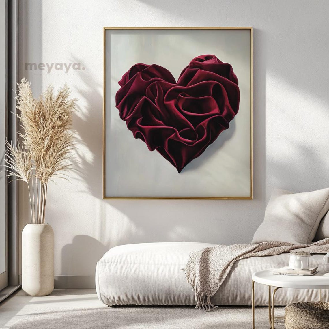 Burgundy Velvet Rose Heart Sculptural Romantic Valentines Print - Image 2