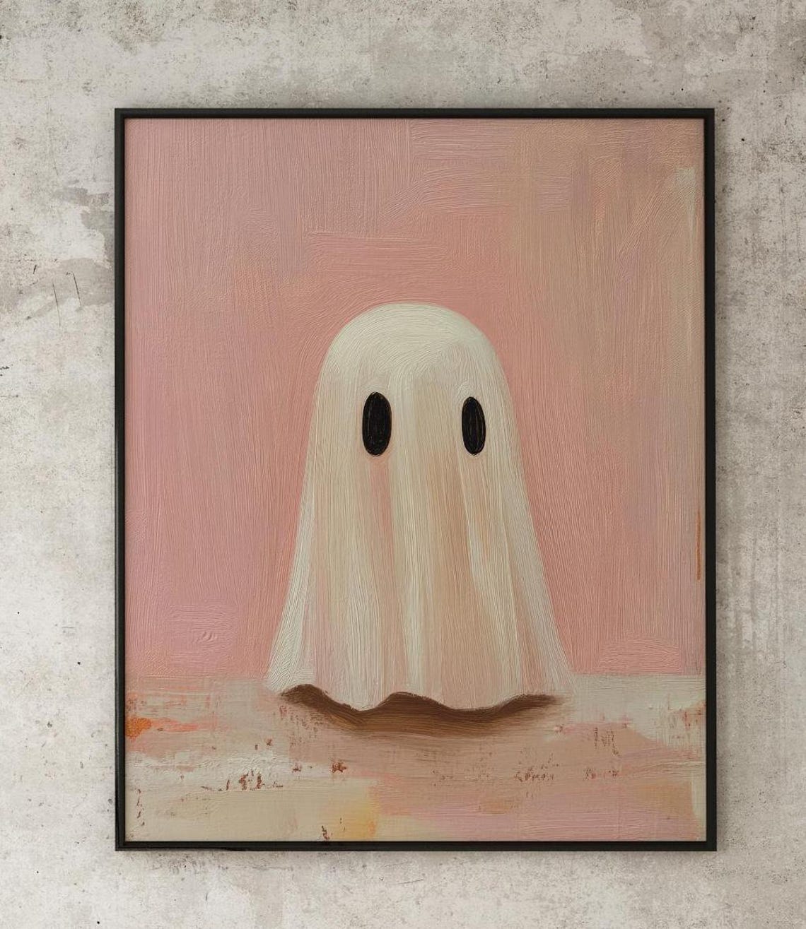 Cute Ghost On A Pink Background Impasto Oil Painting Spooky Poster - Image 3