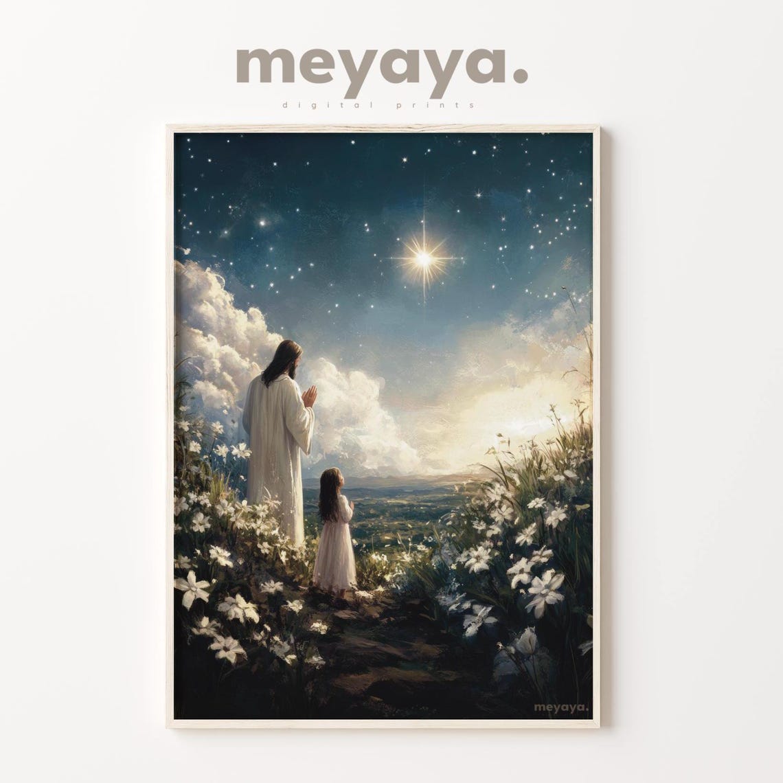 Jesus And Girl Praying Painting Star Of Bethlehem Print Christian Painting I Am A Child Of God Let Us Adore Him Vintage Christmas Decor - Image 3