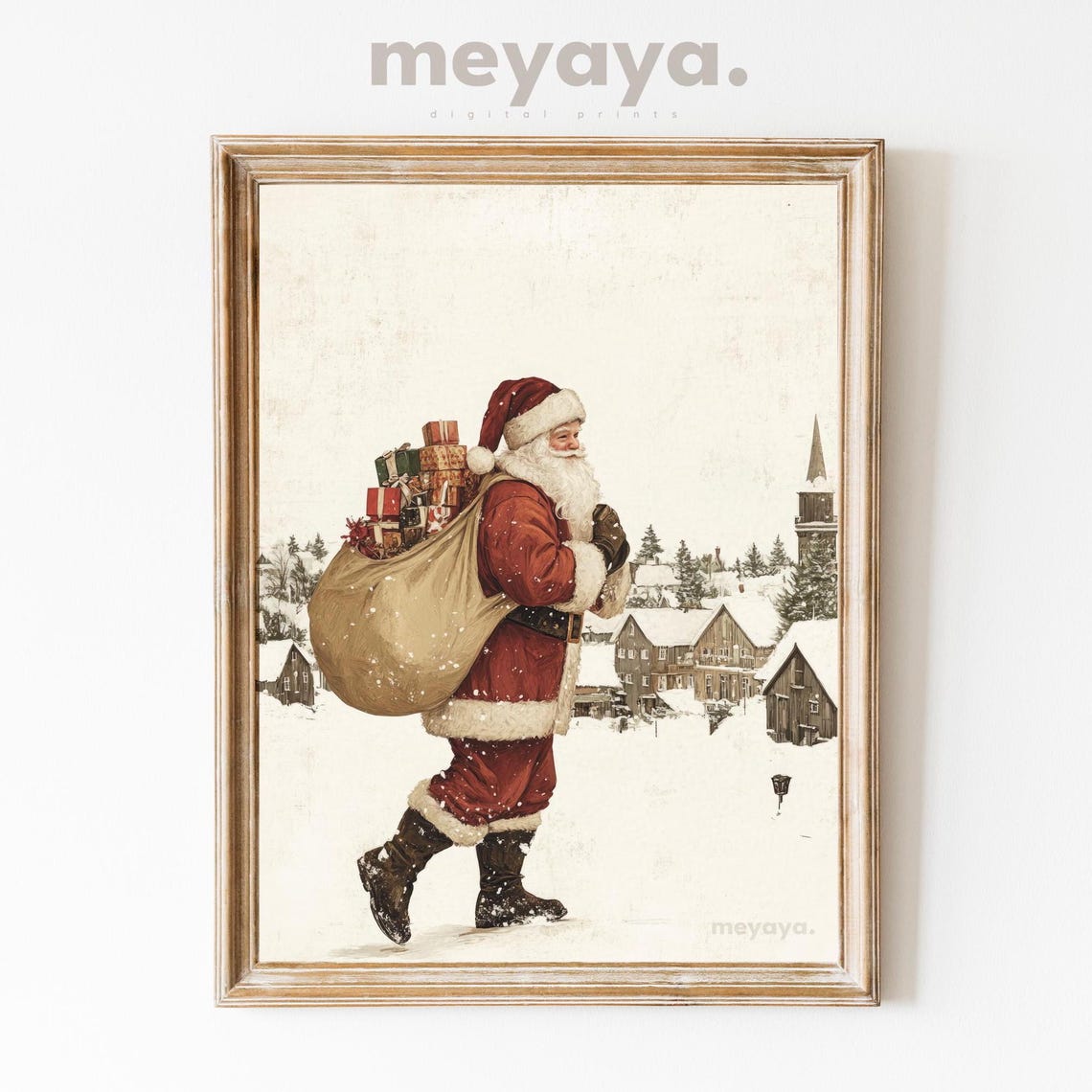 Vintage Santa Print Christmas Painting Holiday Decor Vintage Christmas Decor Farmhouse Christmas Print Winter Santa Wall Art