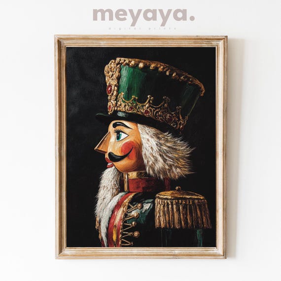 Nutcracker Painting Vintage Christmas Painting Moody Holiday Decor Winter Decor Dark Christmas Nutcracker Print Xmas Decor