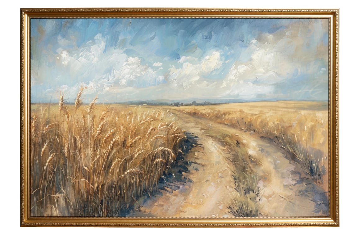 Golden Wheat Field Path Blue Sky Vintage Countryside Road Poster - Image 6