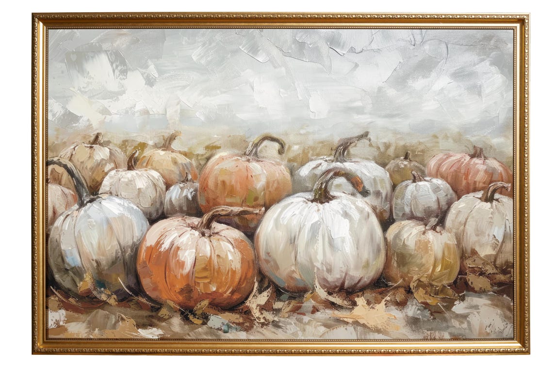 White And Orange Pumpkins Fall Harvest Rustic Still Life Poster - Image 5