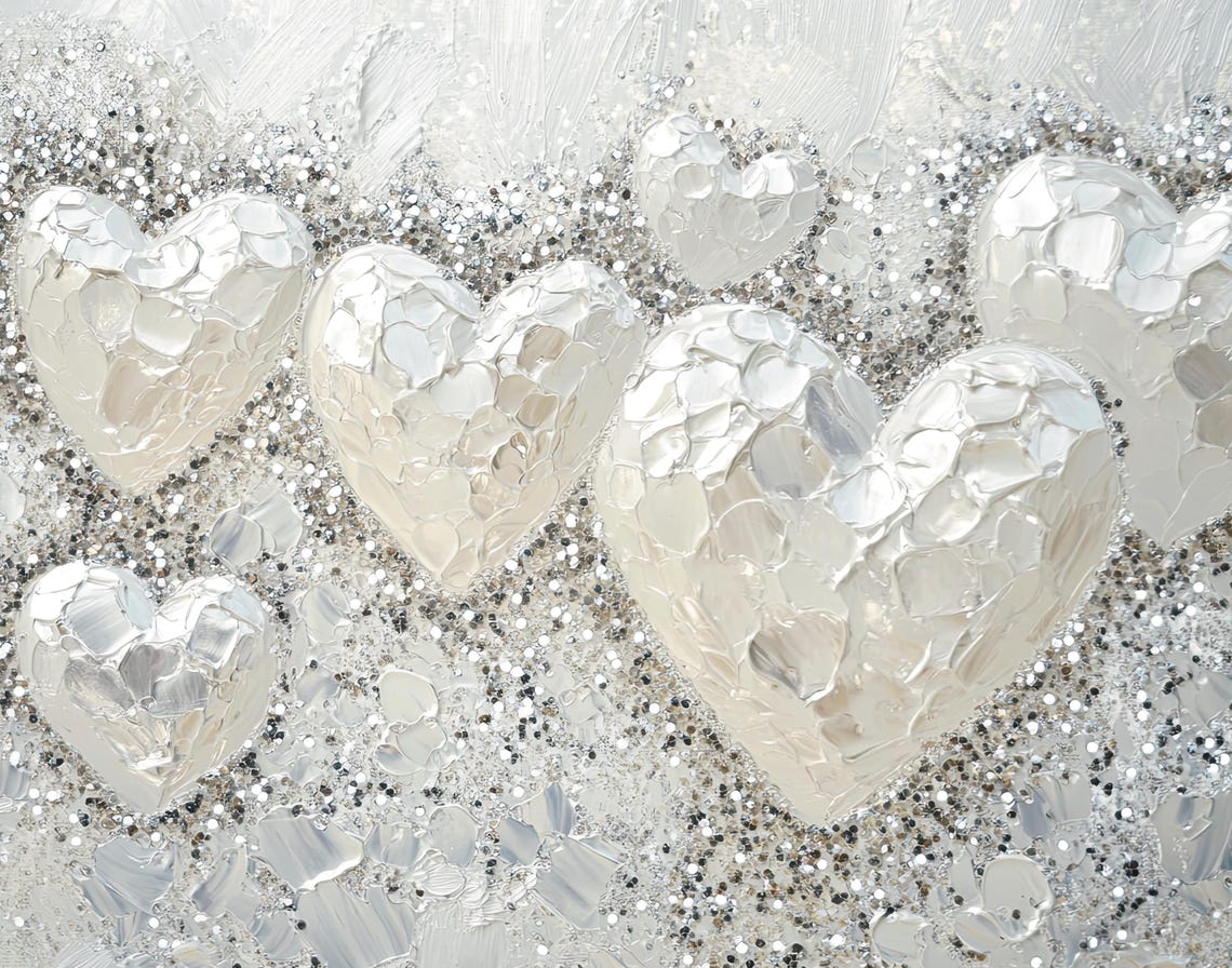 Silver White Hearts Glitter Textured Romantic Valentines Print - Image 6