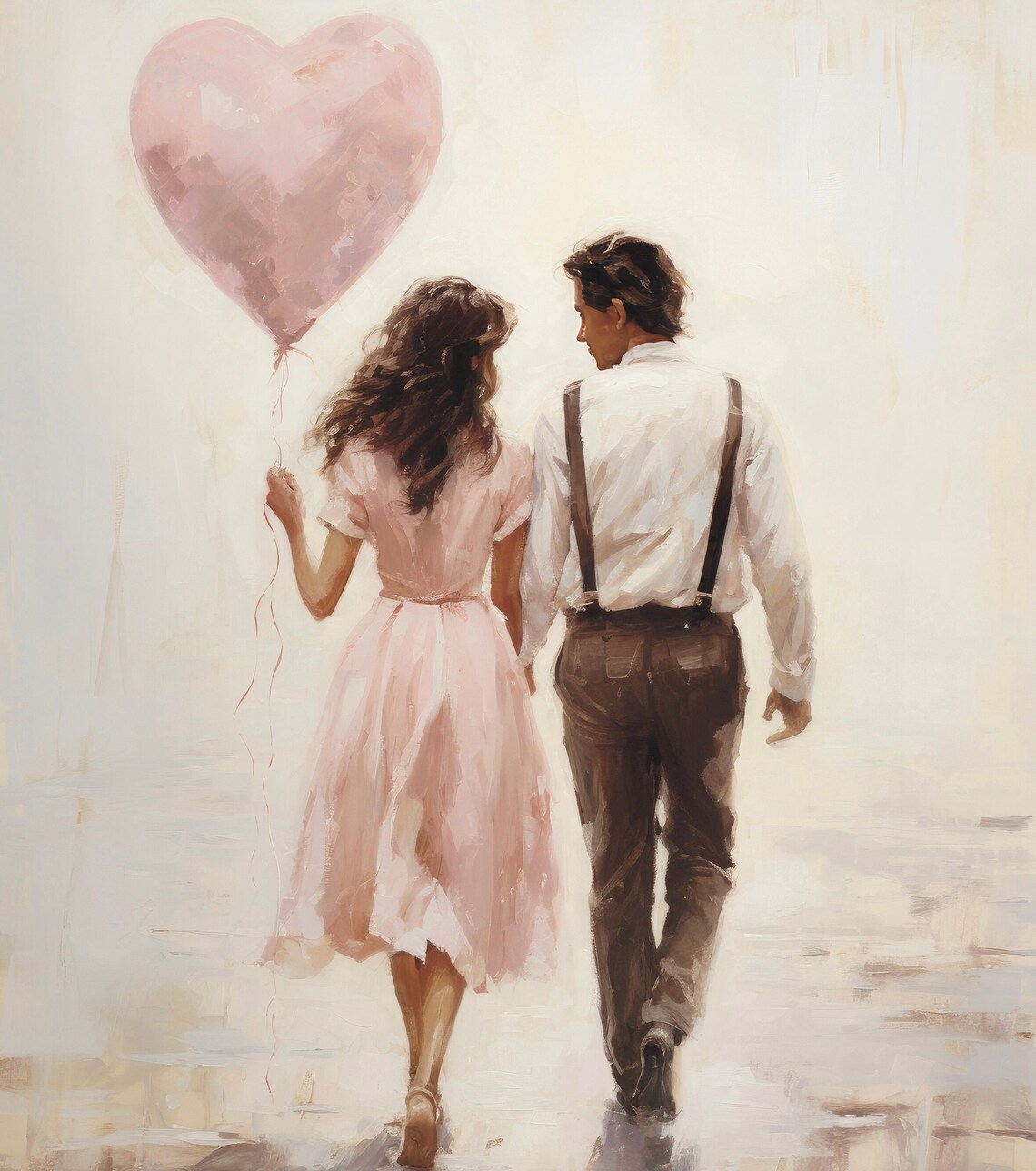 Romantic Walk Pink Heart Vintage Love Art Print - Image 6