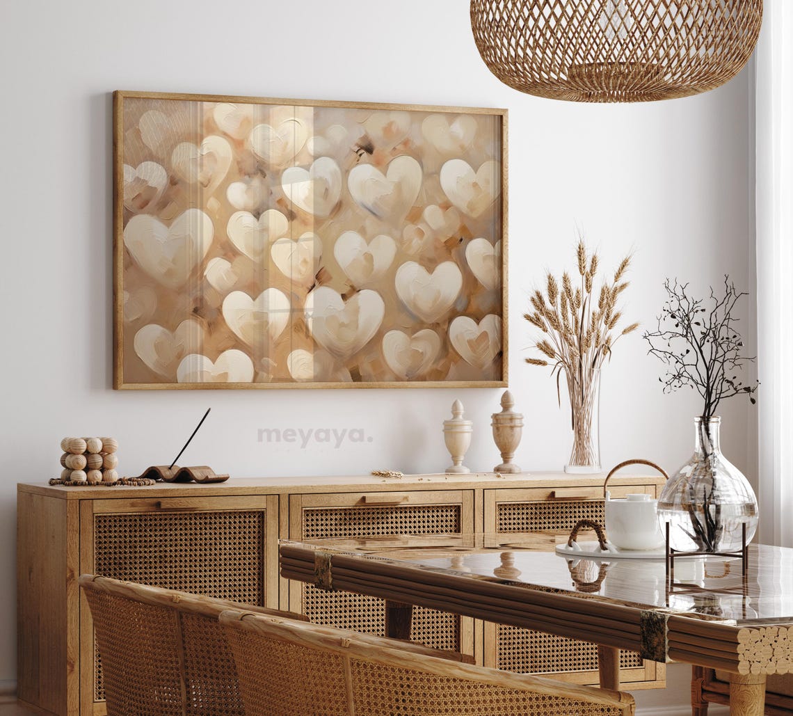 Ivory Cream Hearts Blush Beige Textured Soft Valentine Poster - Image 4