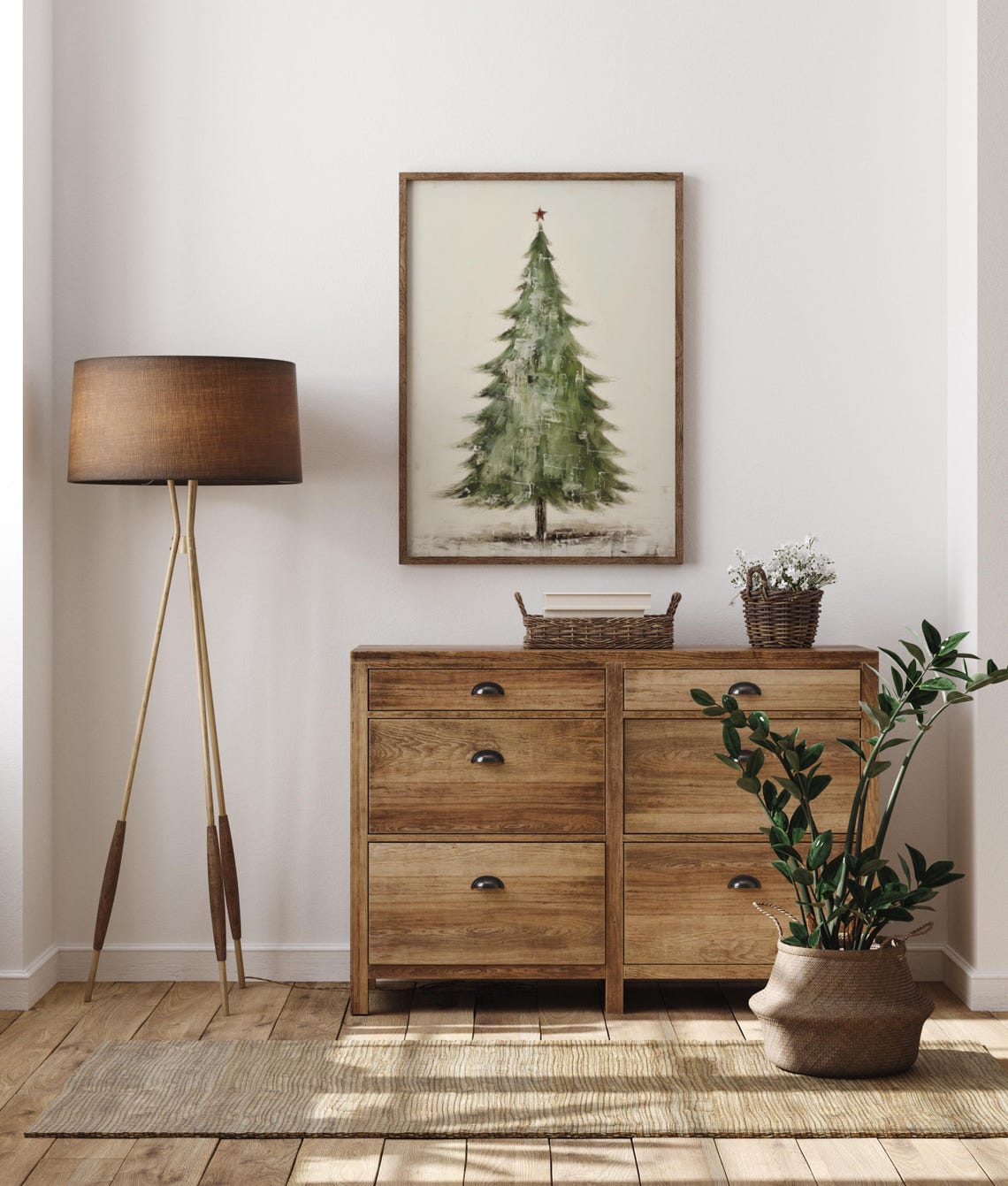 Painted Green Christmas Tree Red Star Vintage Farmhouse Holiday Poster - Image 5