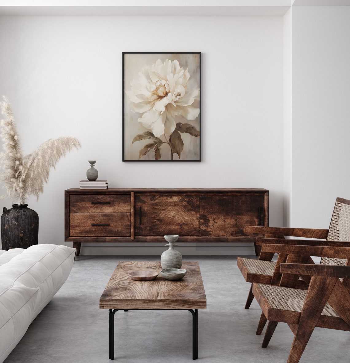 White Peony Flower Bloom On A Soft Neutral Background Poster - Image 3