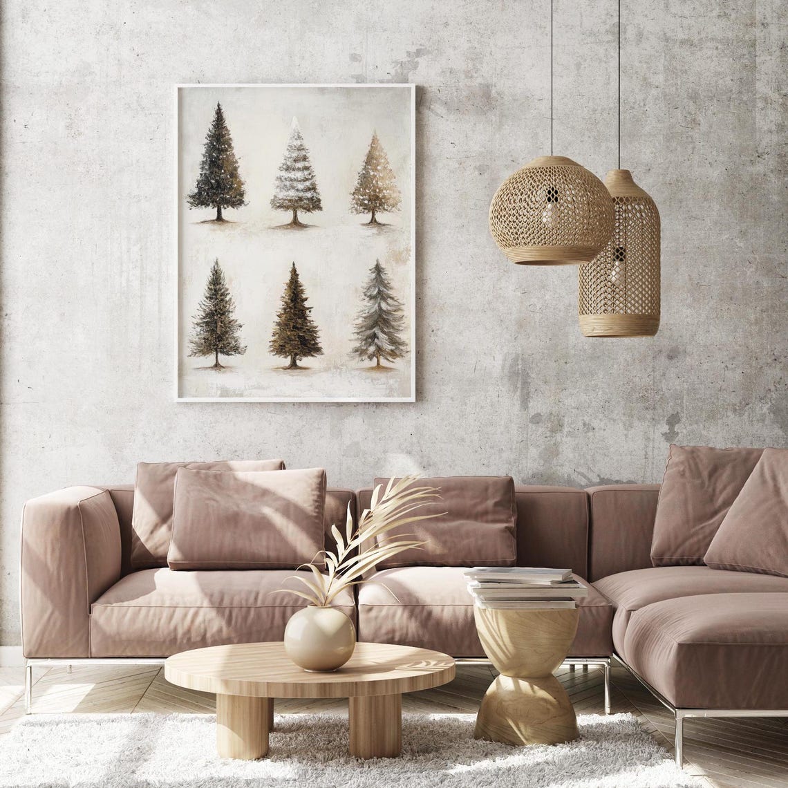 Six Pine Trees Neutral Winter Vintage Christmas Holiday Forest Poster - Image 5