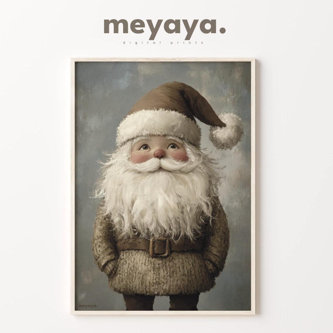 Beige Christmas Santa Print Cute Santa Painting Brown Holiday Decor Neutral Christmas Winter Wall Art Farmhouse Christmas Decor Xmas - Image 4