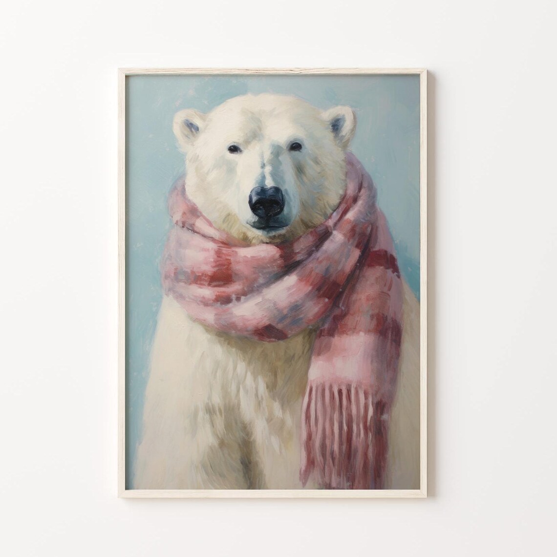 Cute Polar Bear In Pink Plaid Scarf Winter Animal Portrait Poster - Image 5