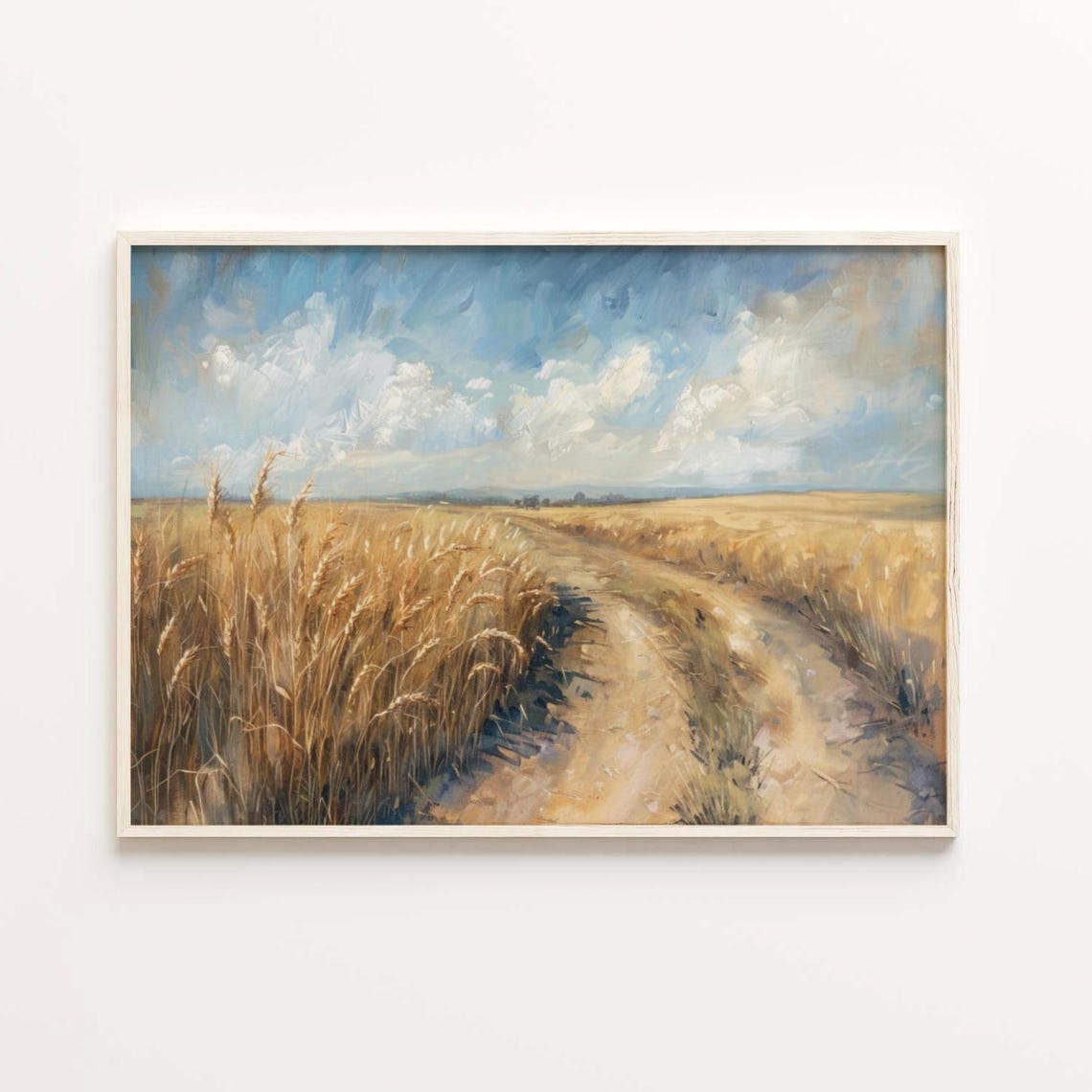Golden Wheat Field Path Blue Sky Vintage Countryside Road Poster - Image 4