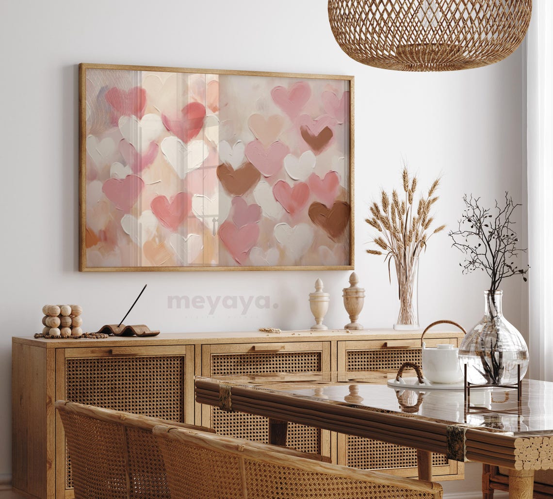 Vintage Valentines Wall Art Pink Heart Painting Love Heart Print Moody Valentine Decor Girly Preppy Heart Art Print Instant Download - Image 4