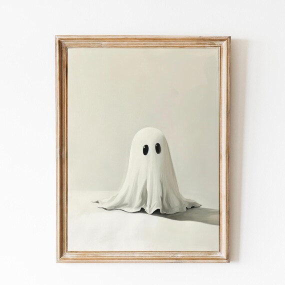 Minimalist Cute Ghost On A Cream Background Simple Spooky Poster