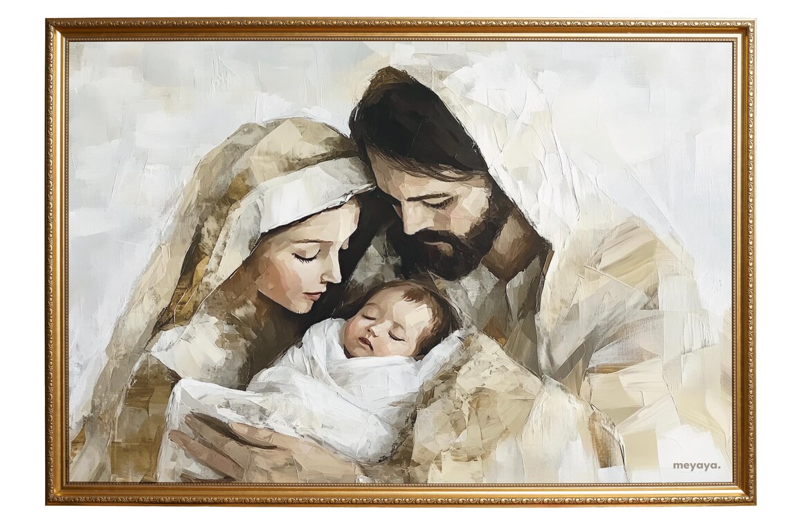 Nativity Scene Christian Art Print, Neutral Christmas - Image 2
