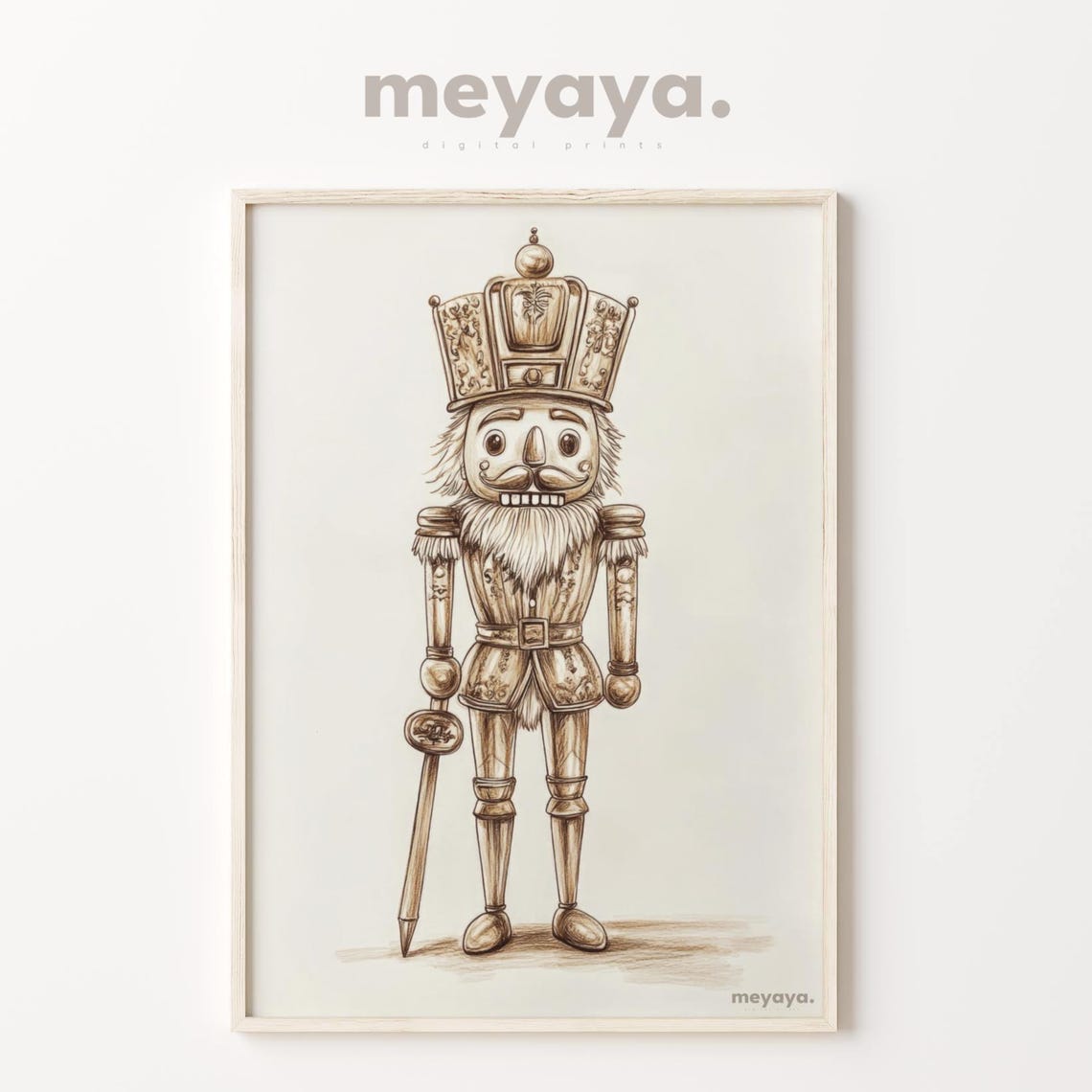Nutcracker Sketch Sepia Line Art Vintage Christmas Soldier Poster - Image 4