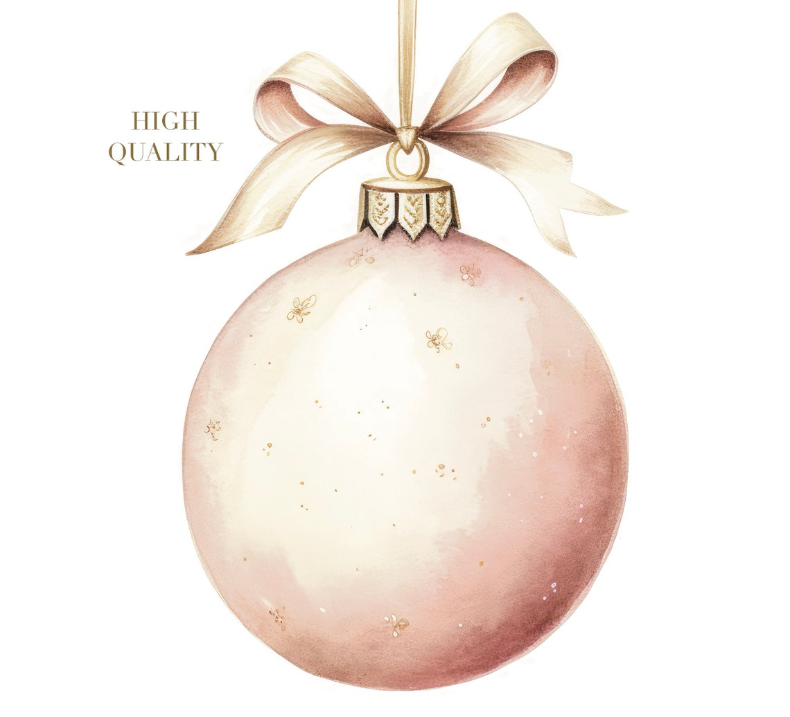 Blush Pink Christmas Ornament Ribbon Watercolor Holiday Poster - Image 6
