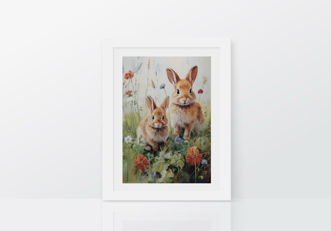 Wildflowers Easter Bunnies Print Vintage Easter Wall Art Spring Rabbit Print Farmhouse Decor Cute Bunnies Nursery Art - Image 4