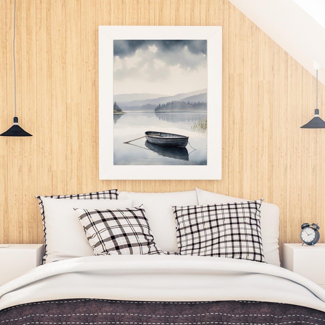 Anchored Paddle Boat In A Gloomy Lake Tranquil Watercolor Art Instant Png - Image 2
