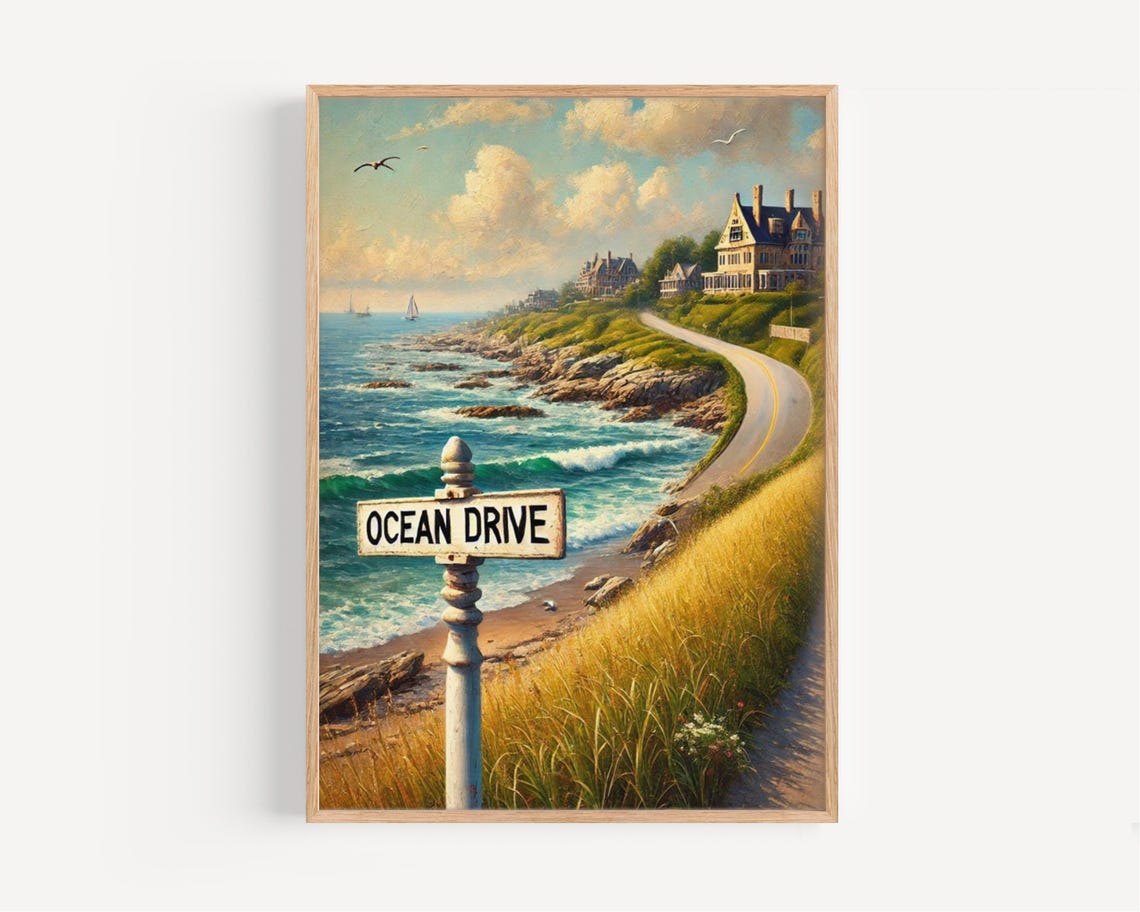Ocean Drive Rhode Island Rocky Coast Mansions Scenic Road Poster