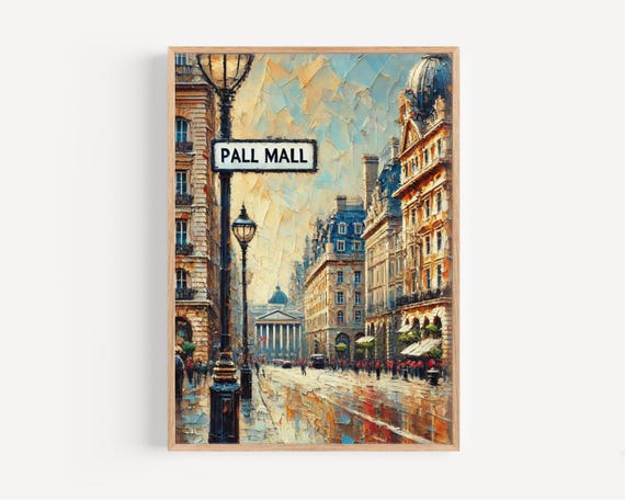 London Pall Mall Wall Art Print Travel Poster Uk Home Decor Gifthousewarming Present United Kingdom Cityscape Illustration