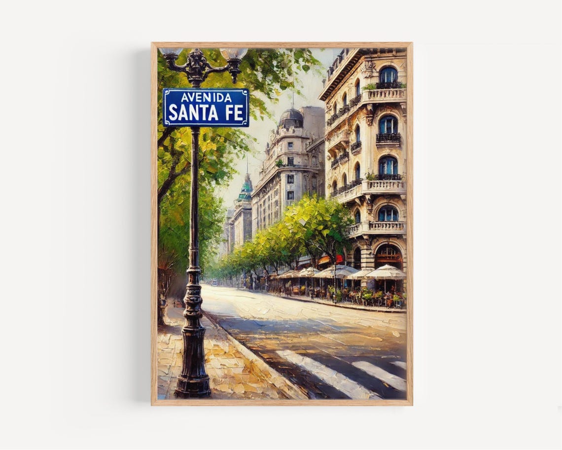 Buenos Aires Avenida Santa Fe Tree Lined Street Painterly Poster
