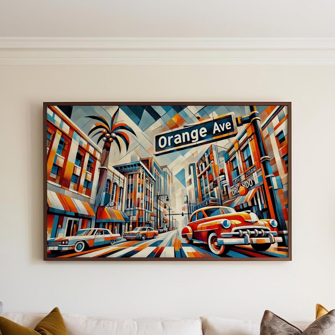 Orange Avenue Orlando Florida Cubism Poster Classic Cars Downtown