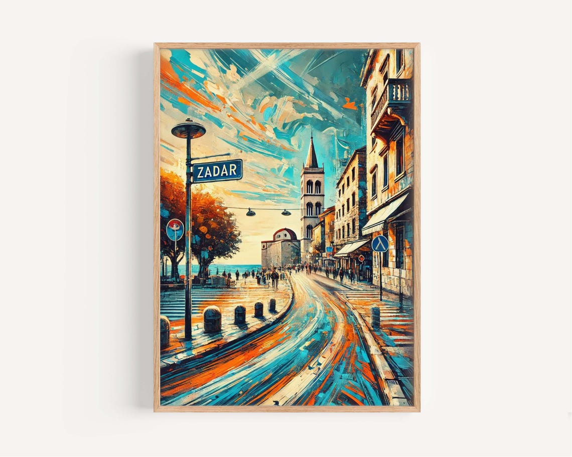 Vibrant Zadar Croatia Geometric Old Town Cityscape Art Deco Poster
