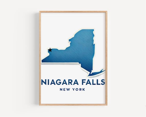 Niagara Falls New York Blue State Silhouette Star Map Art Poster