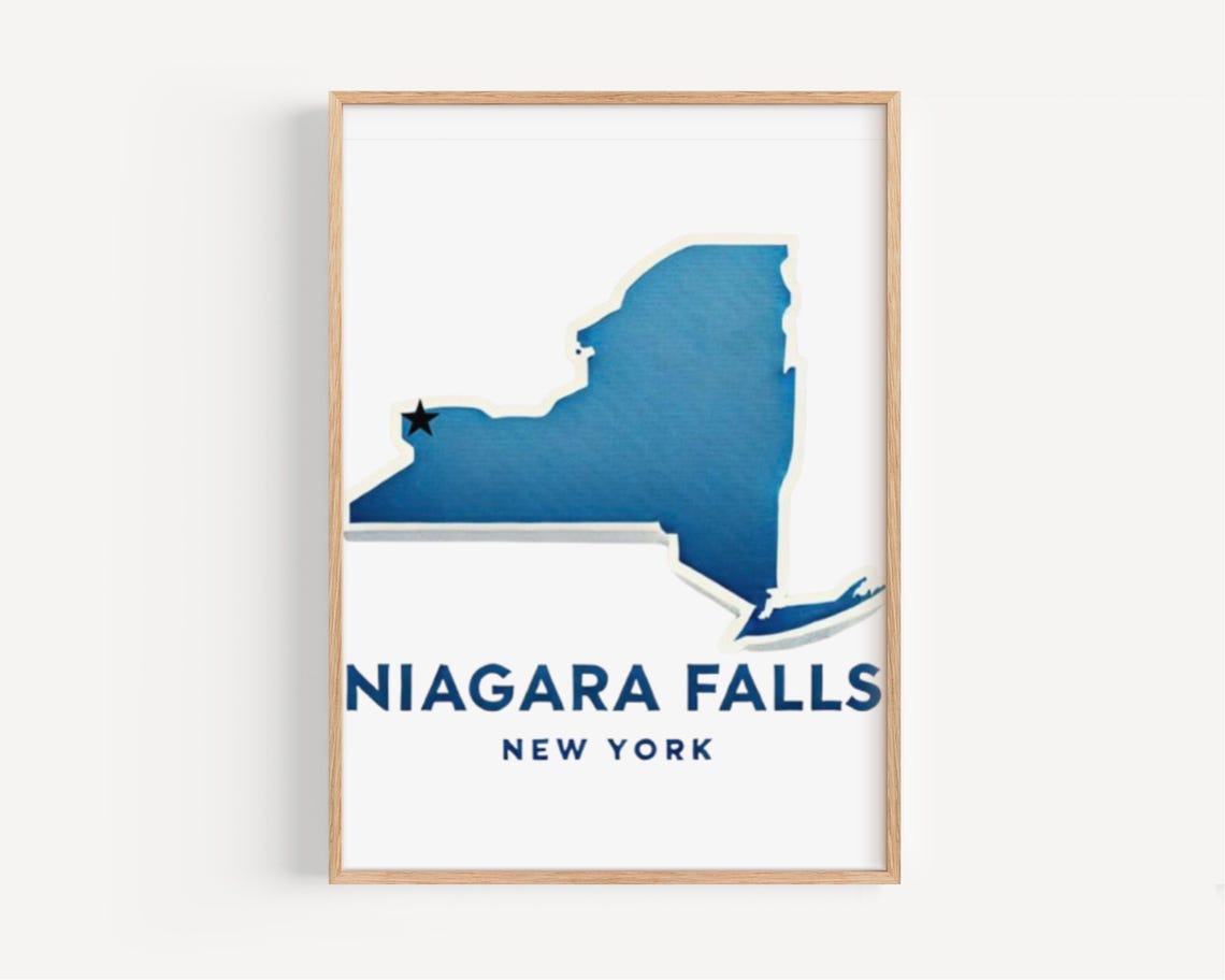 Niagara Falls New York Blue State Silhouette Star Map Art Poster