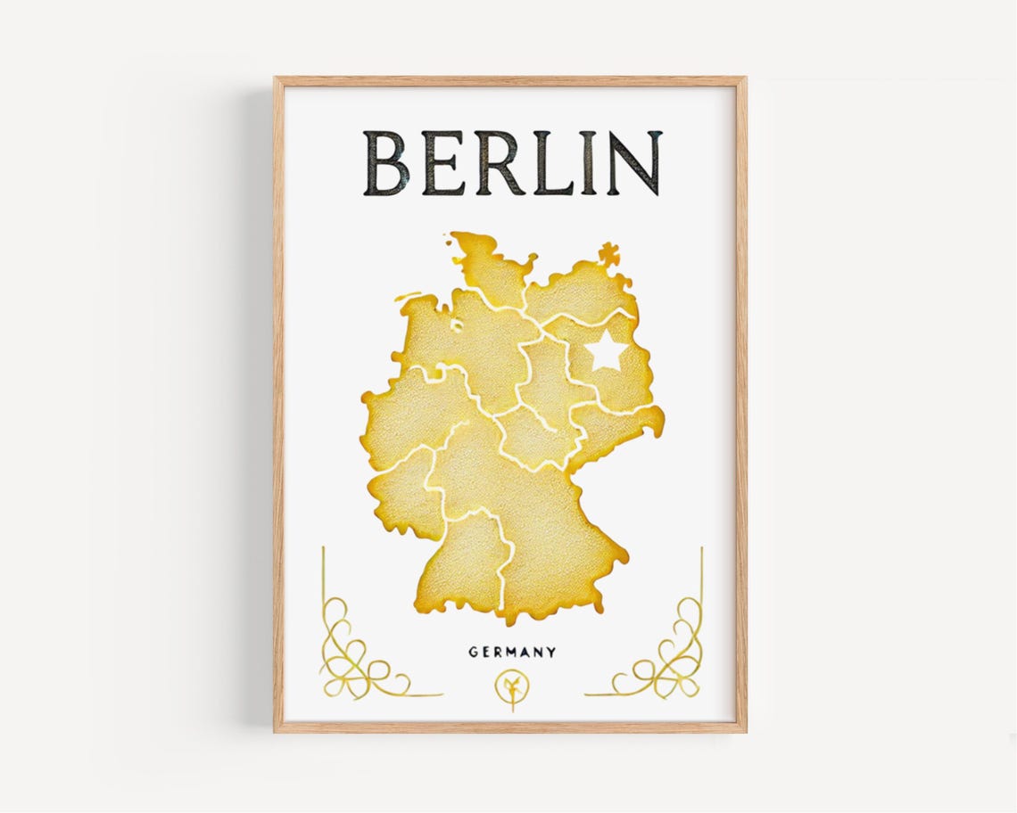 Berlin Germany Golden Watercolor Map With White Star Marker Poster