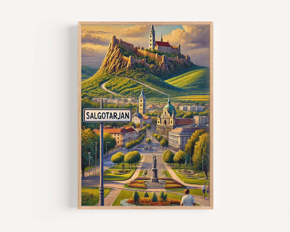 Salgotarjan Hungary Castle Hill Town Vintage City Art Poster