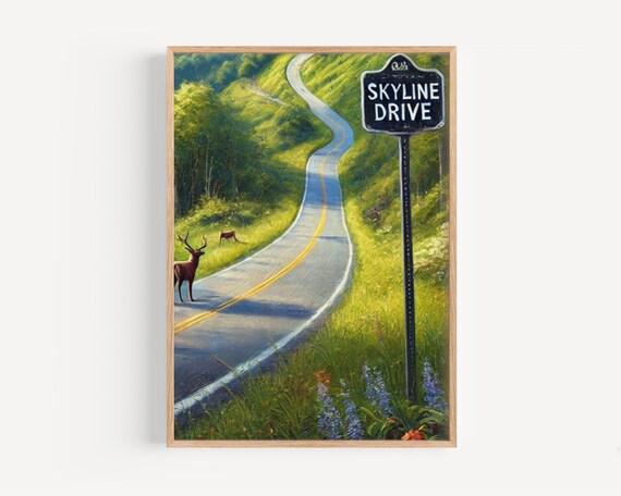 Skyline Drive Virginia Winding Road Deer Wildlife Scenic Poster