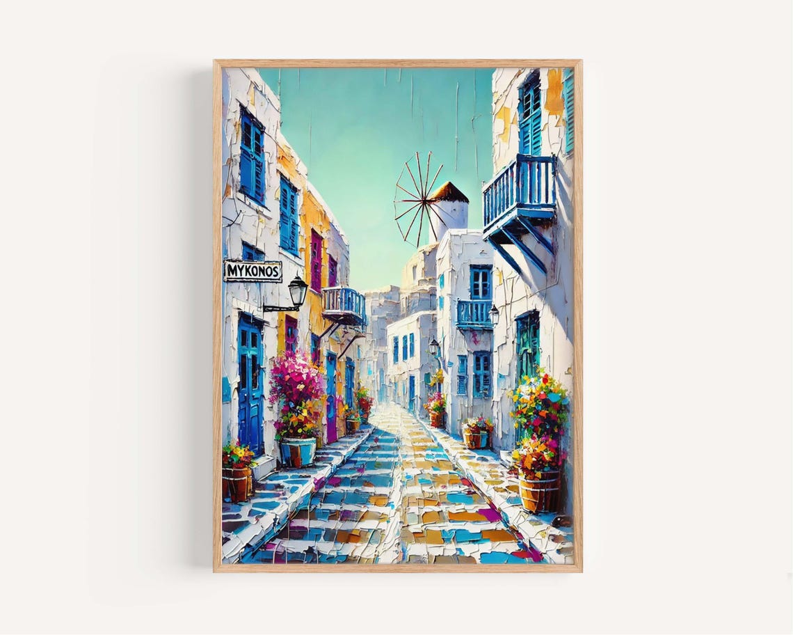 Mykonos Street Greek Travel Poster
