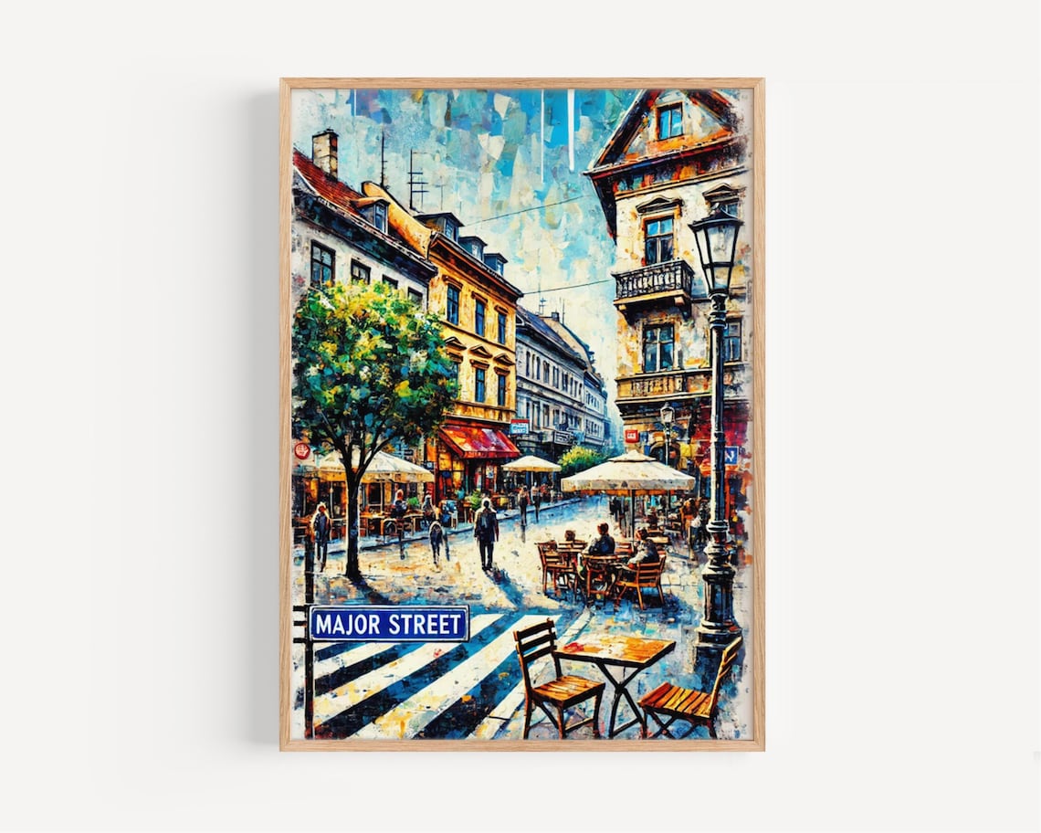 Tihany Hungary Major Street European Cafe Street Scene Travel Poster