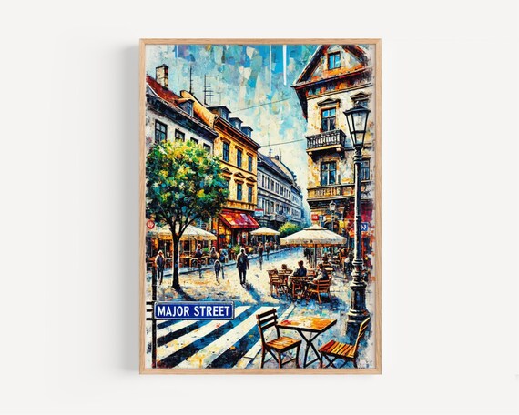 Tihany Hungary Major Street European Cafe Street Scene Travel Poster