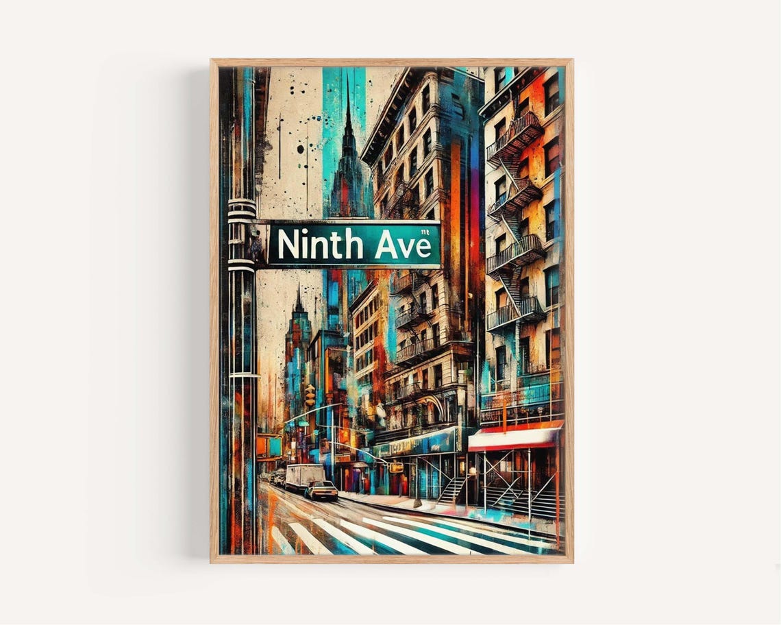 Ninth Ave Manhattan Fire Escapes Night Cityscape Art Wall Poster