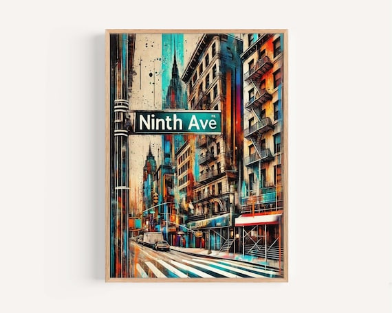 Ninth Ave Manhattan Fire Escapes Night Cityscape Art Wall Poster