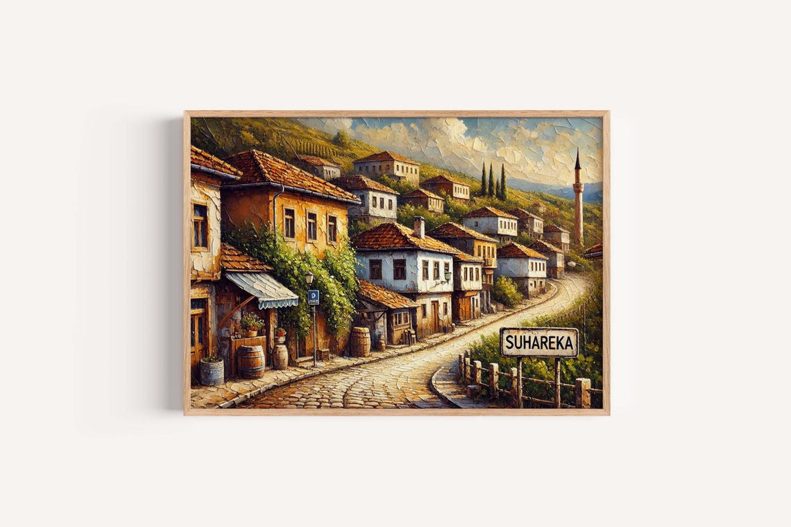 Suhareka Hillside Village Mosaic Kosovo Terracotta Roof Poster