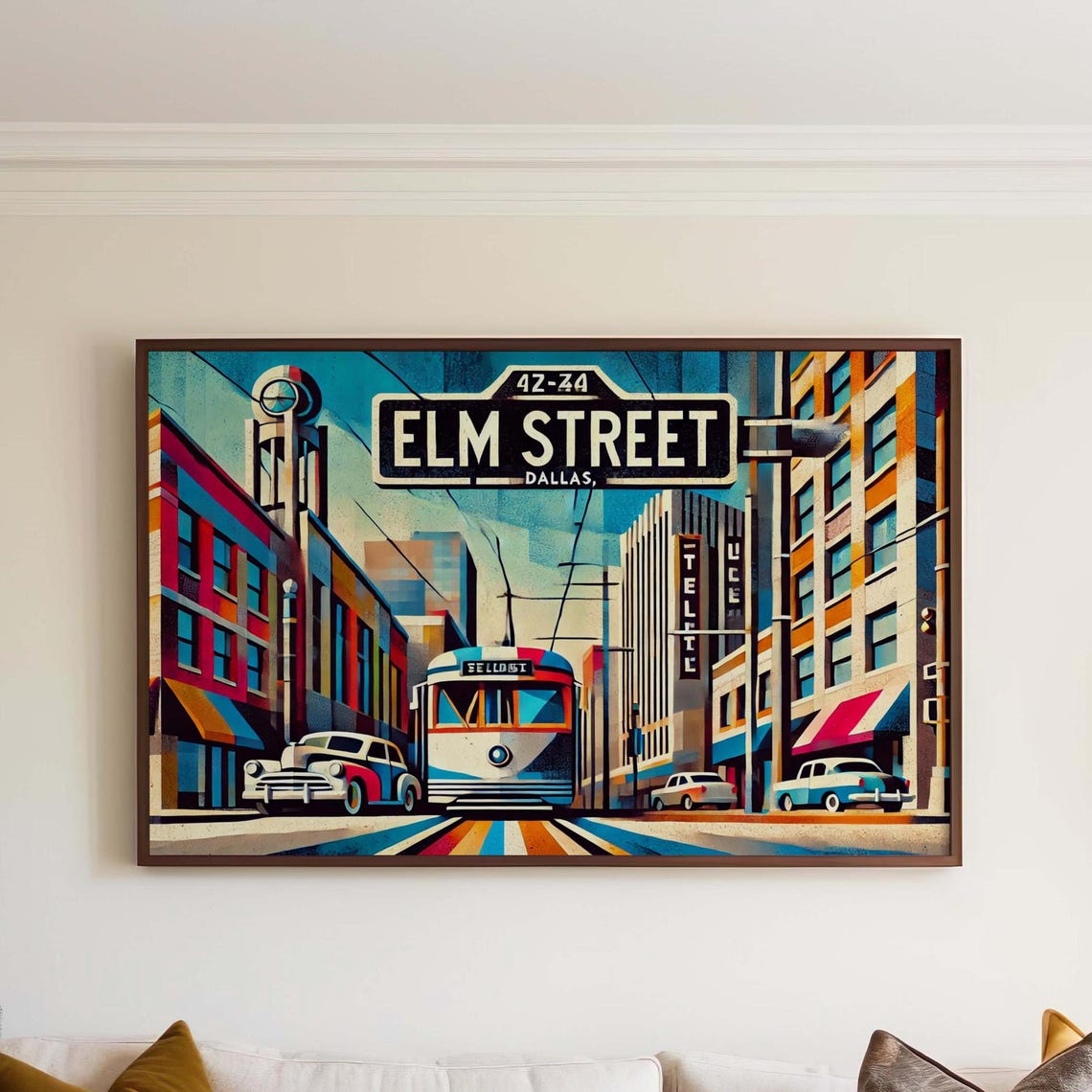Elm Street Dallas Texas Cubism Street Sign Travel Poster Retro