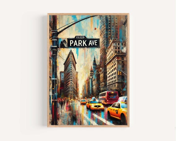 Park Ave Print Manhattan Wall Art Nyc Travel Poster New York City Gift Housewarming Decor Urban Modern Home Illustration