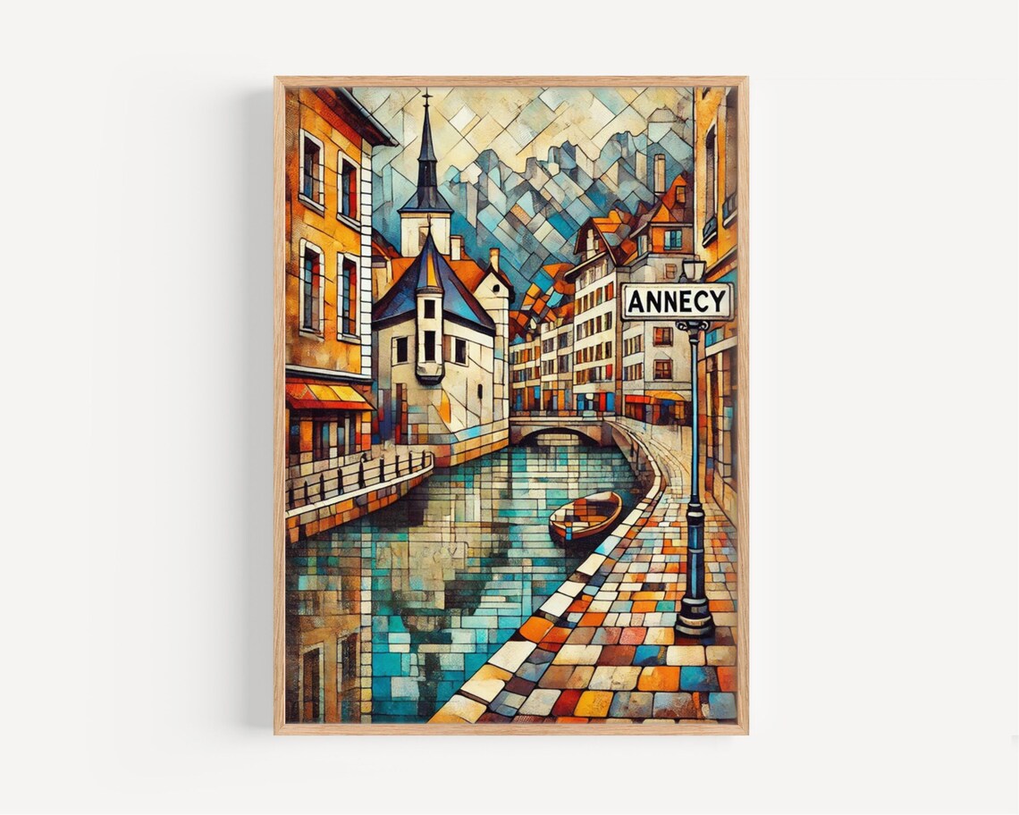 Annecy France Canal Mosaic Street Sign European Old Town Poster