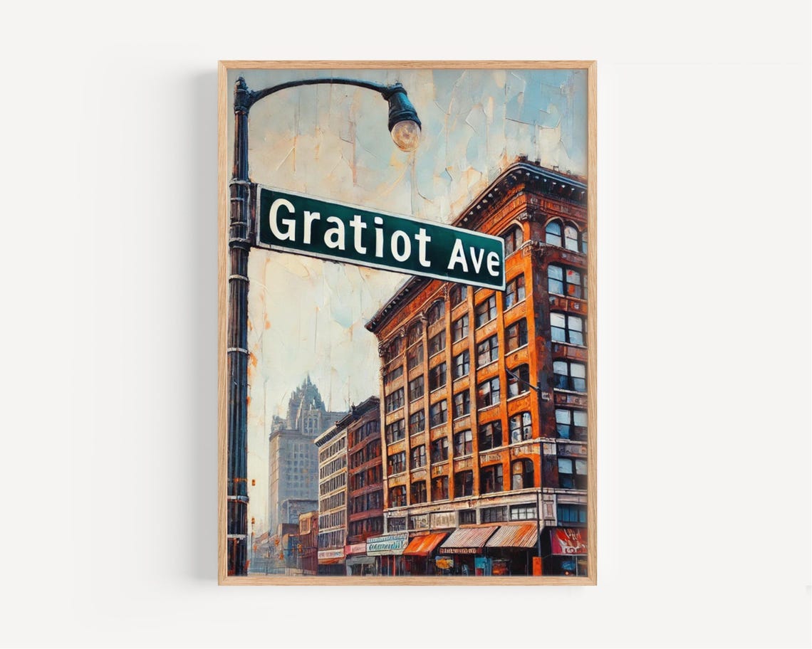 Detroit Michigan Gratiot Ave Street Sign Painted Artwork Poster