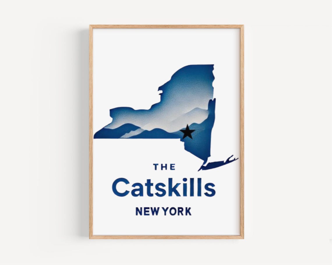 The Catskills New York Blue Mountain State Map Rustic Art Poster
