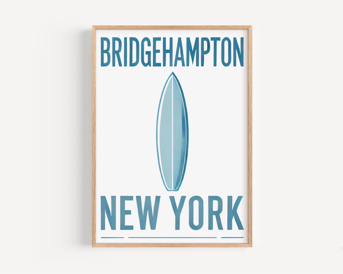 Bridgehampton New York Surfboard Poster Vintage Beach Travel Decor