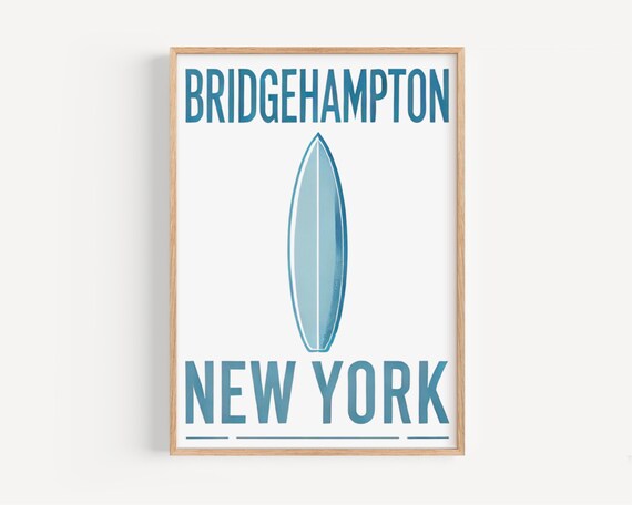 Bridgehampton New York Surfboard Poster Vintage Beach Travel Decor