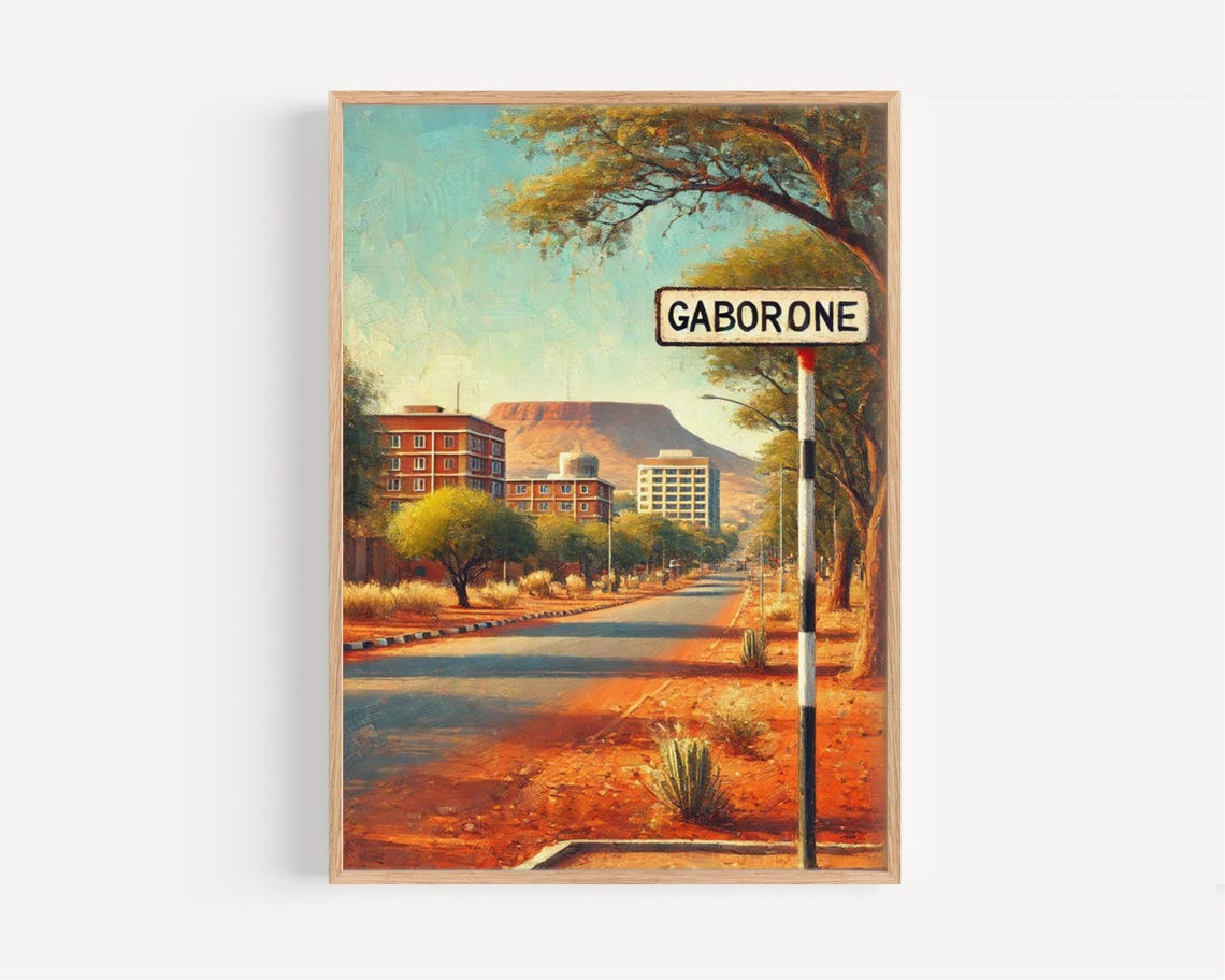 Gaborone Botswana Street Scene Red Earth Vintage Travel Art Print